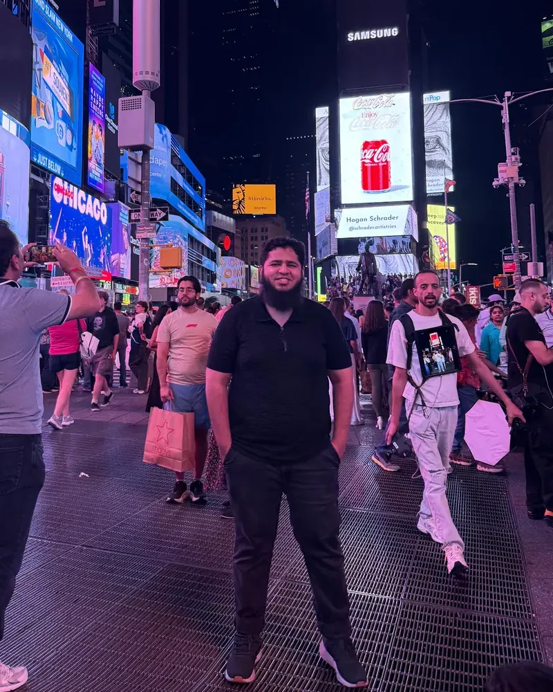 Shaikh Simraan in Times Square, New York City, where Go Easy Media's first limo client operates